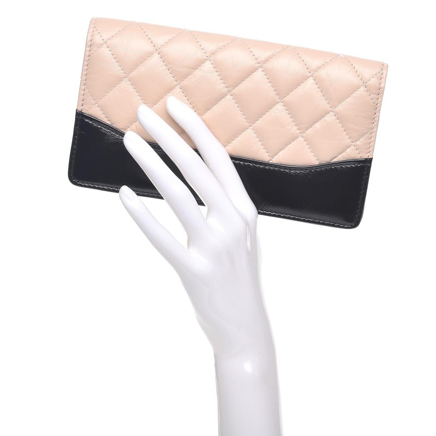 Aged Calfskin Quilted Gabrielle Yen Wallet Beige Black