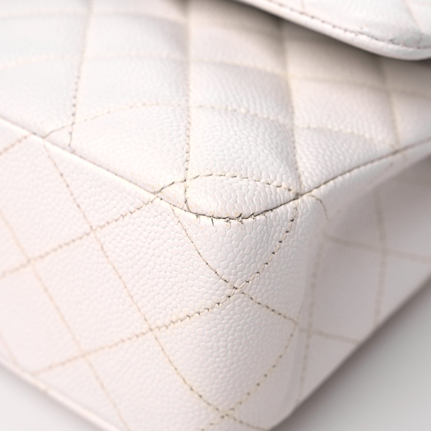Caviar Quilted Medium Double Flap White