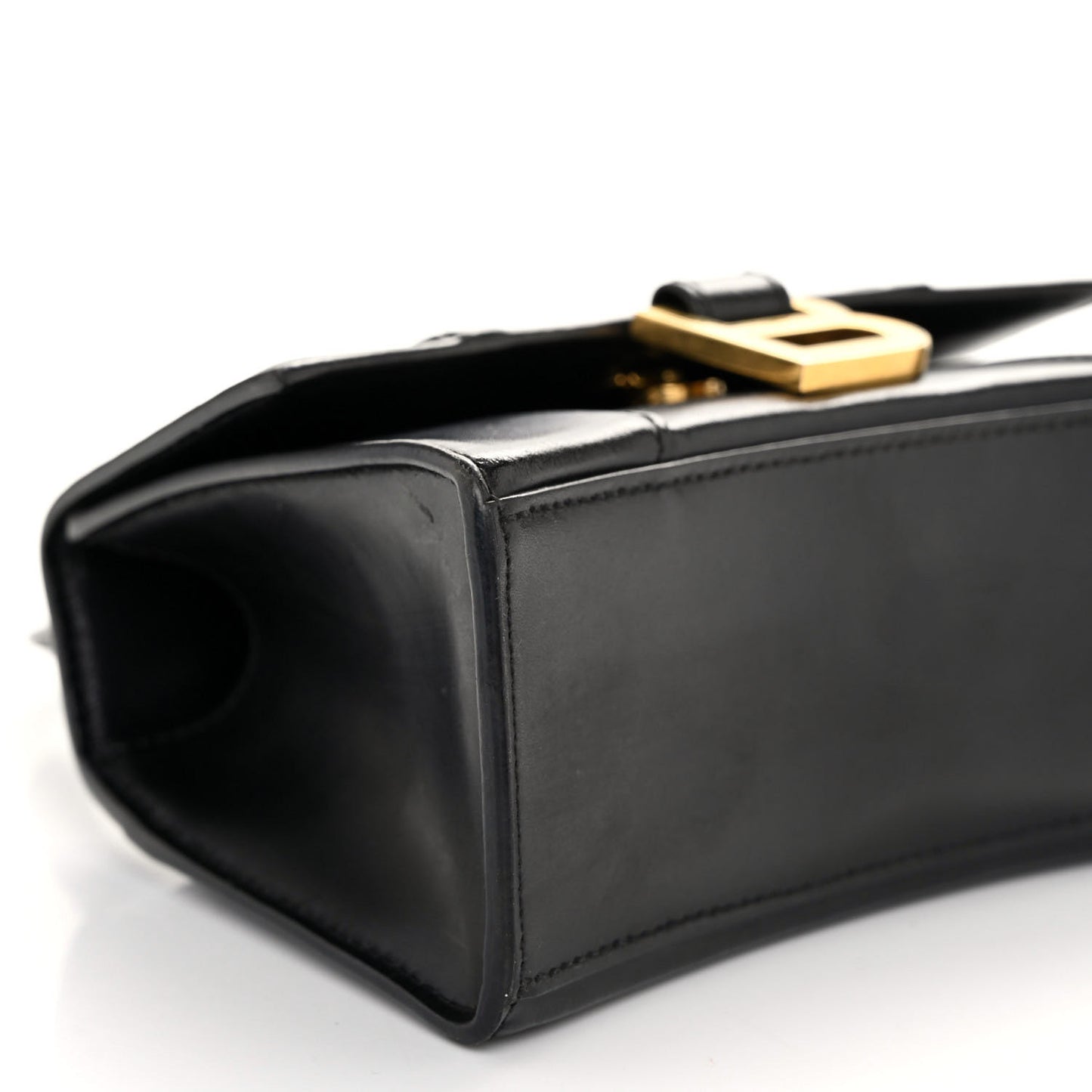 Shiny Box Calfskin Hourglass Top Handle Bag XS Black