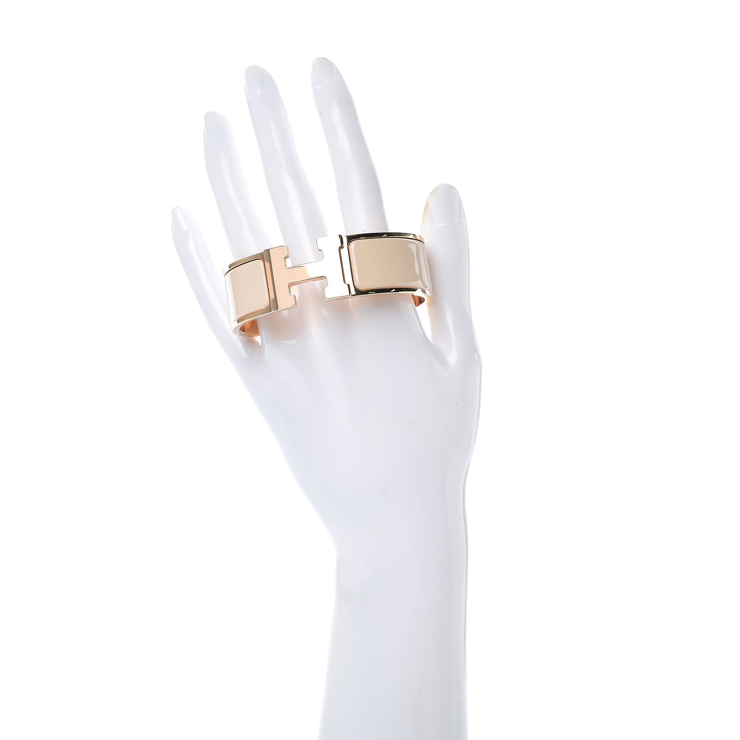 Hermes Enamel Wide Clic Clac H Bracelet GM Beige Nacre 2 of 5