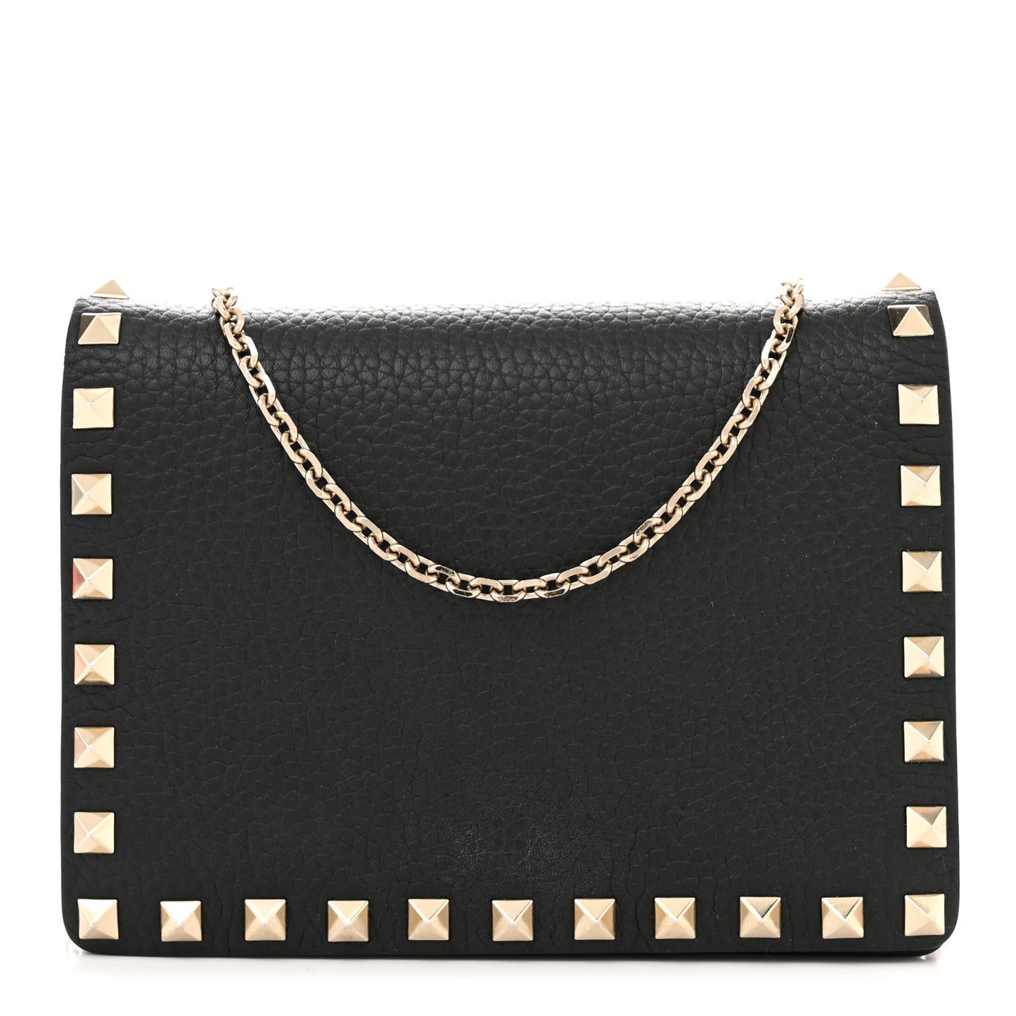 Pebbled Calfskin Rockstud Wallet On Chain Black