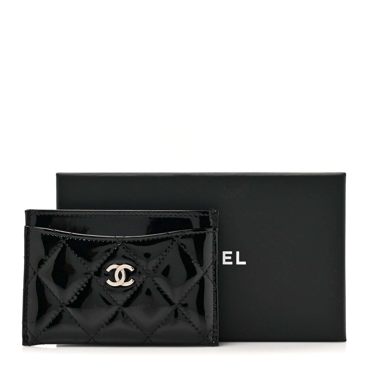 Patent Calfskin Quilted Card Holder Black