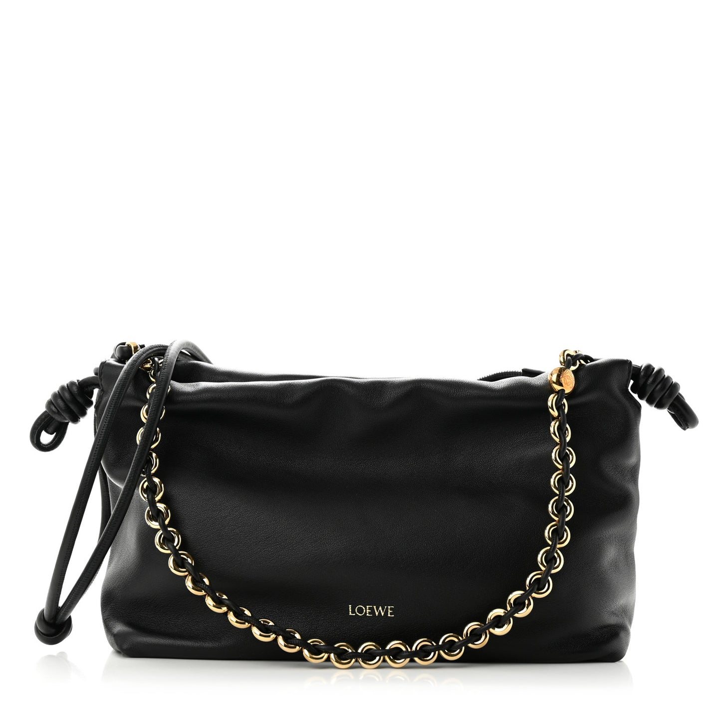 Mellow Nappa Donut Chain Flamenco Knot Clutch Black