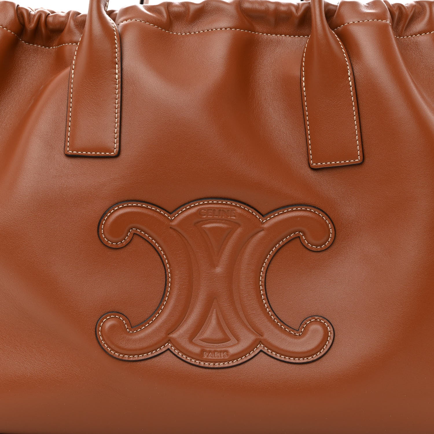 Celine Smooth Calfskin Cuir Triomphe Cabas Drawstring Tan 9 of 11