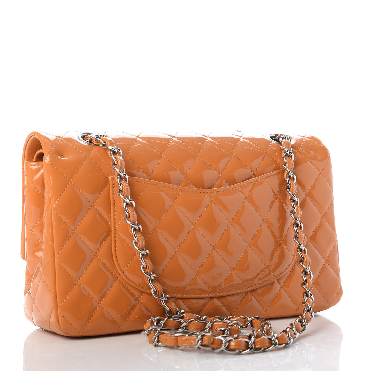 Patent Quilted Medium Double Flap Orange