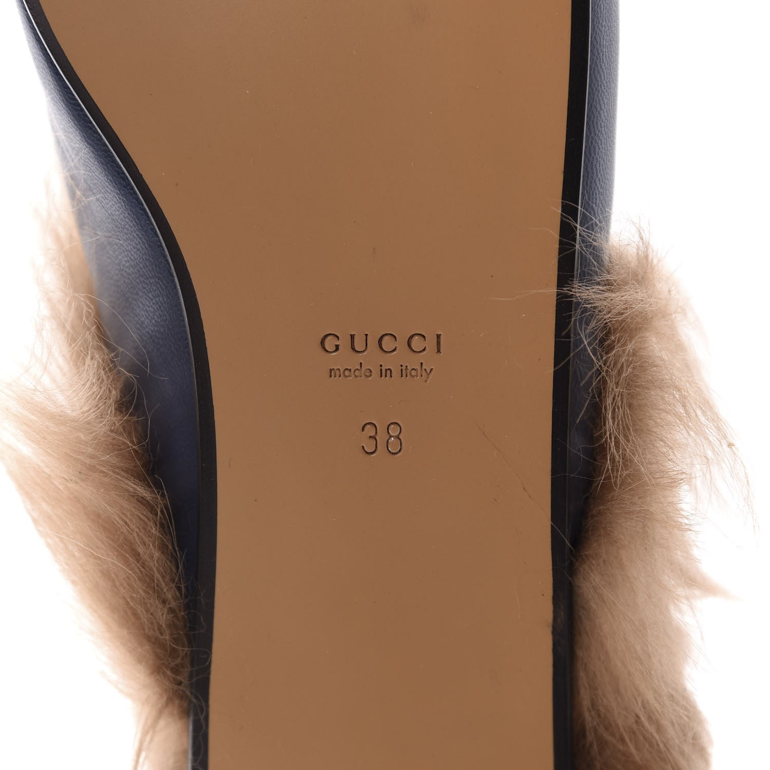 Gucci Malaga Kid Fur Womens Princetown Slippers 38 Blue Agata 8 of 9