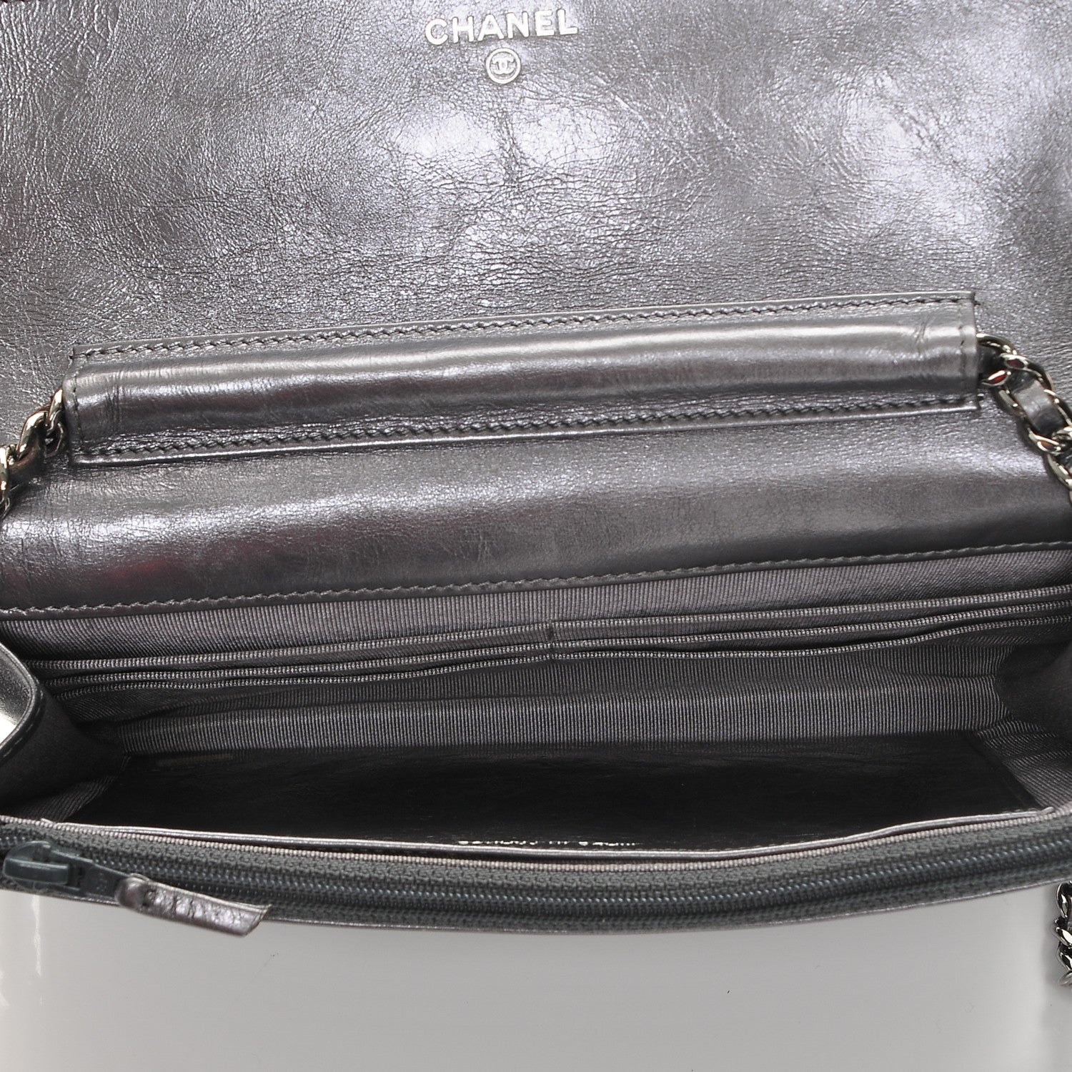 Chanel Metallic Aged Calfskin Reissue Wallet On Chain WOC Dark Silver 5 of 8