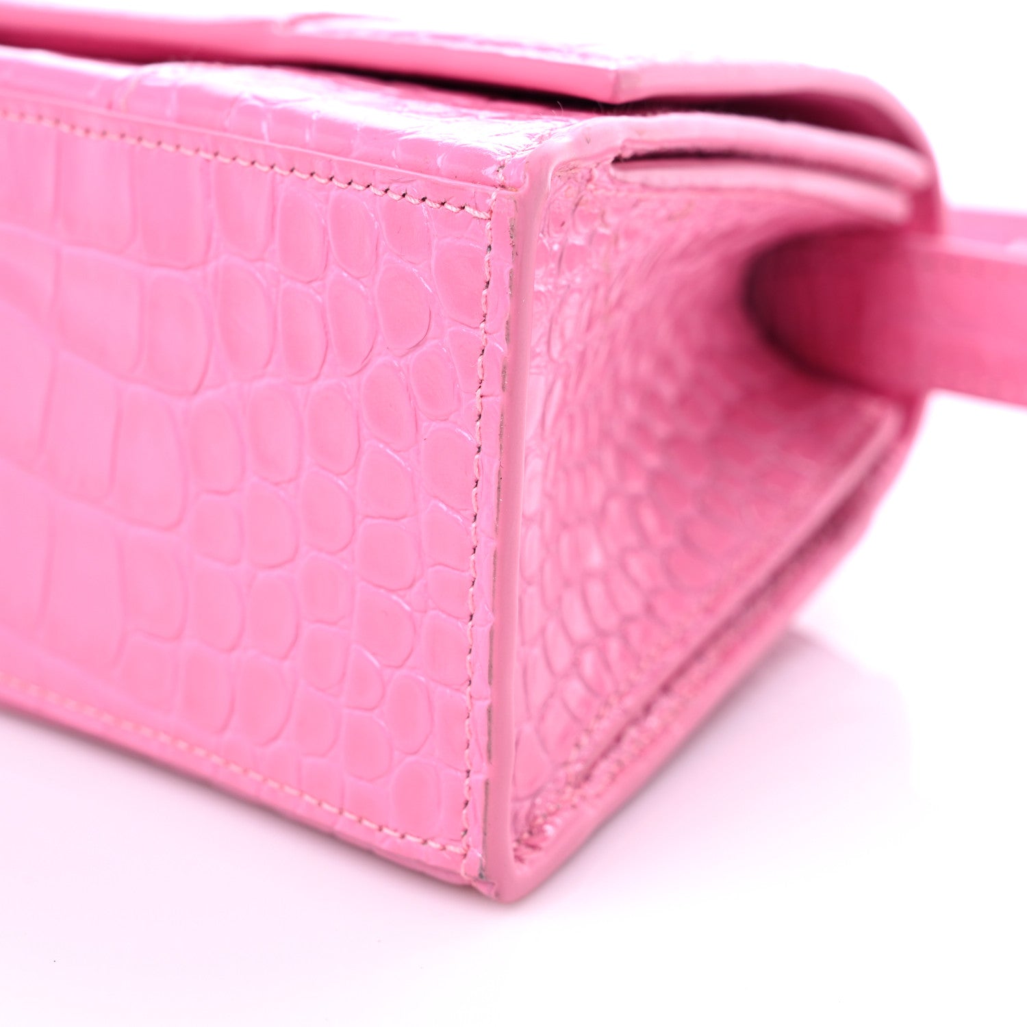 Balenciaga Shiny Calfskin Crocodile Embossed Small Hourglass Sling Shoulder Bag Baby Pink 9 of 15