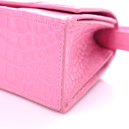 Balenciaga Shiny Calfskin Crocodile Embossed Small Hourglass Sling Shoulder Bag Baby Pink 9 of 15