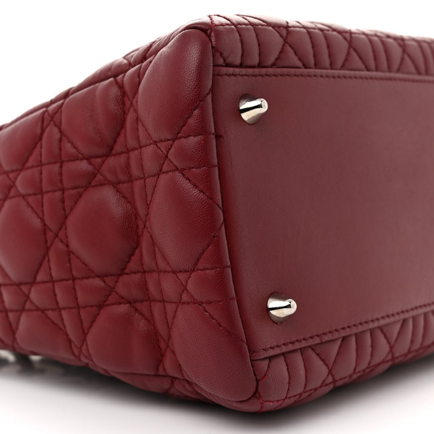 Lambskin Cannage Ruffle Trim Medium Lady Dior Burgundy
