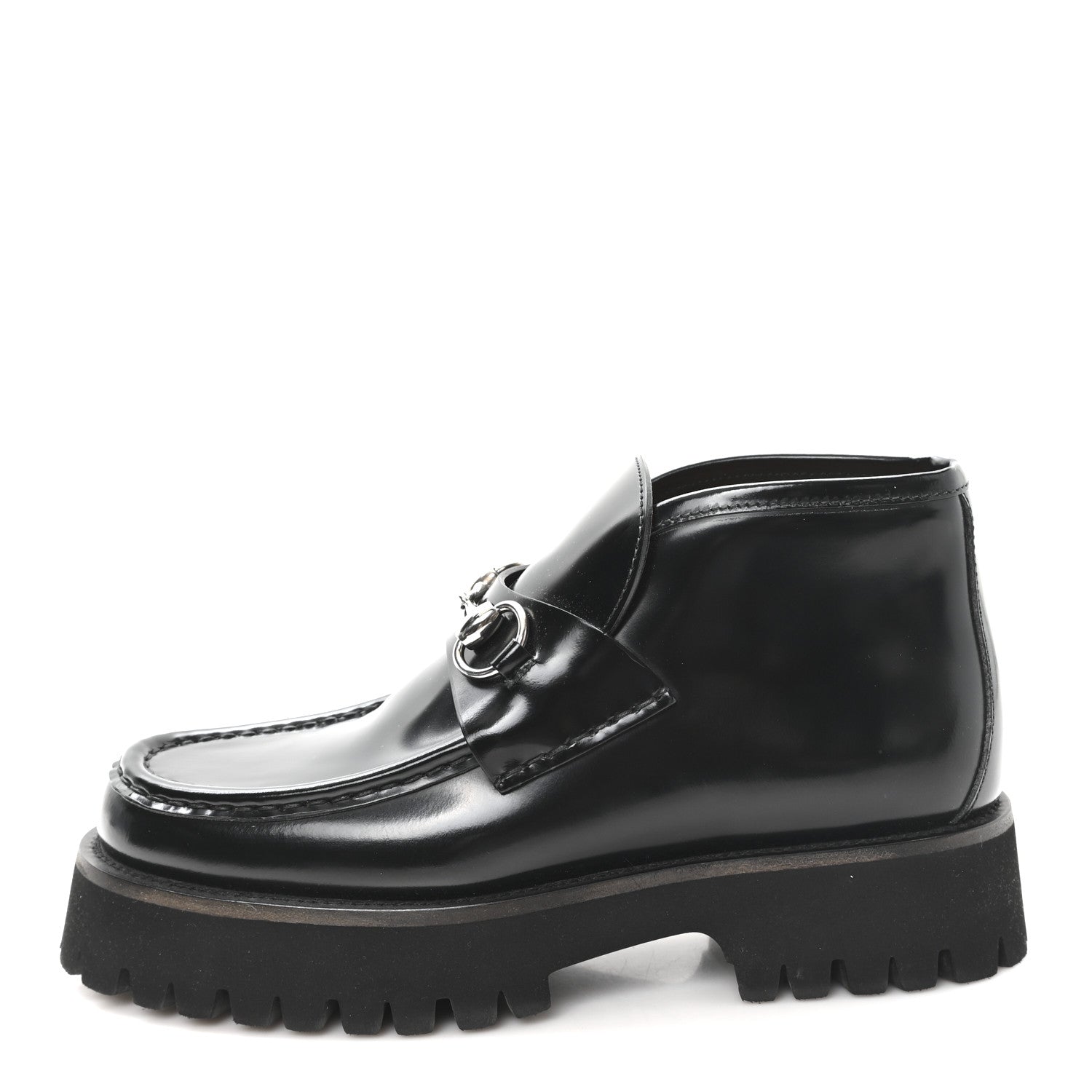 Gucci Cordovan Lux Womens Horsebit Platform Ankle Boots 37.5 Black 1 of 9