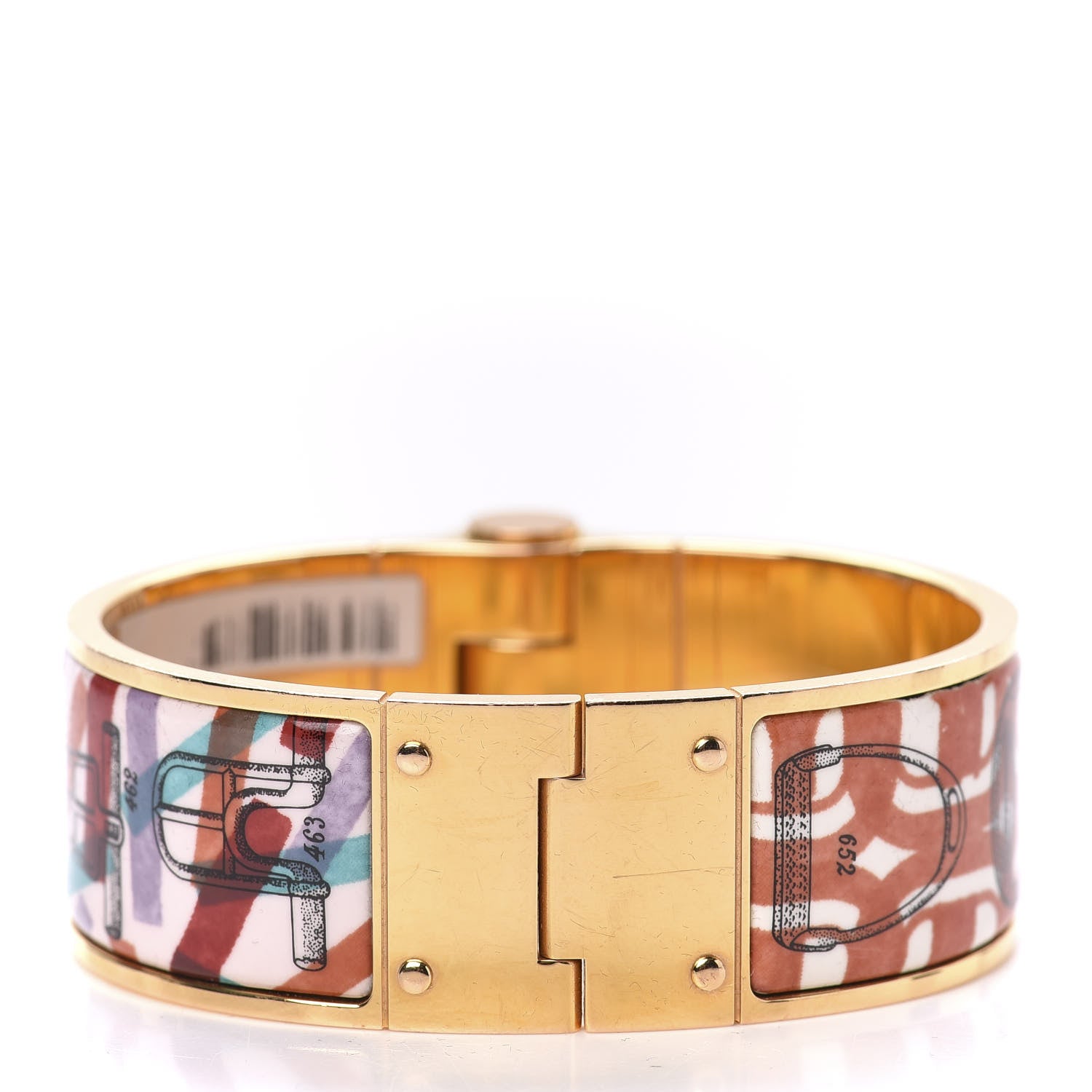Hermes Enamel Printed Wide Manufacture Boucleries Hinged Bracelet S Rose Couture 3 of 5