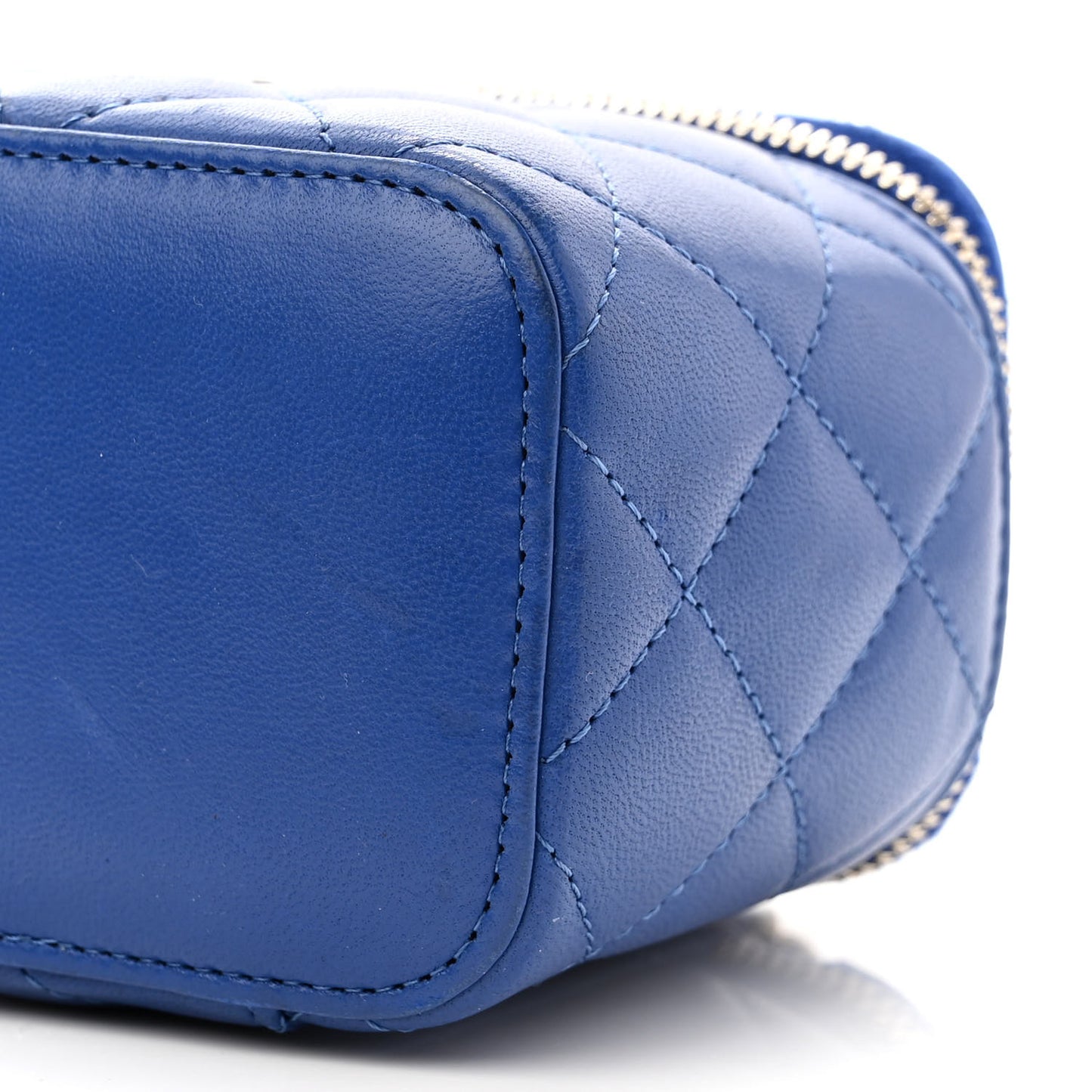 Lambskin Quilted Top Handle Mini Vanity Case With Chain Blue