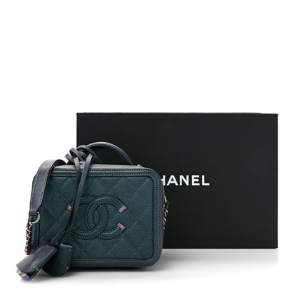 Chanel Iridescent Caviar Quilted Small CC Filigree Vanity Case Dark Turquoise 12 of 12