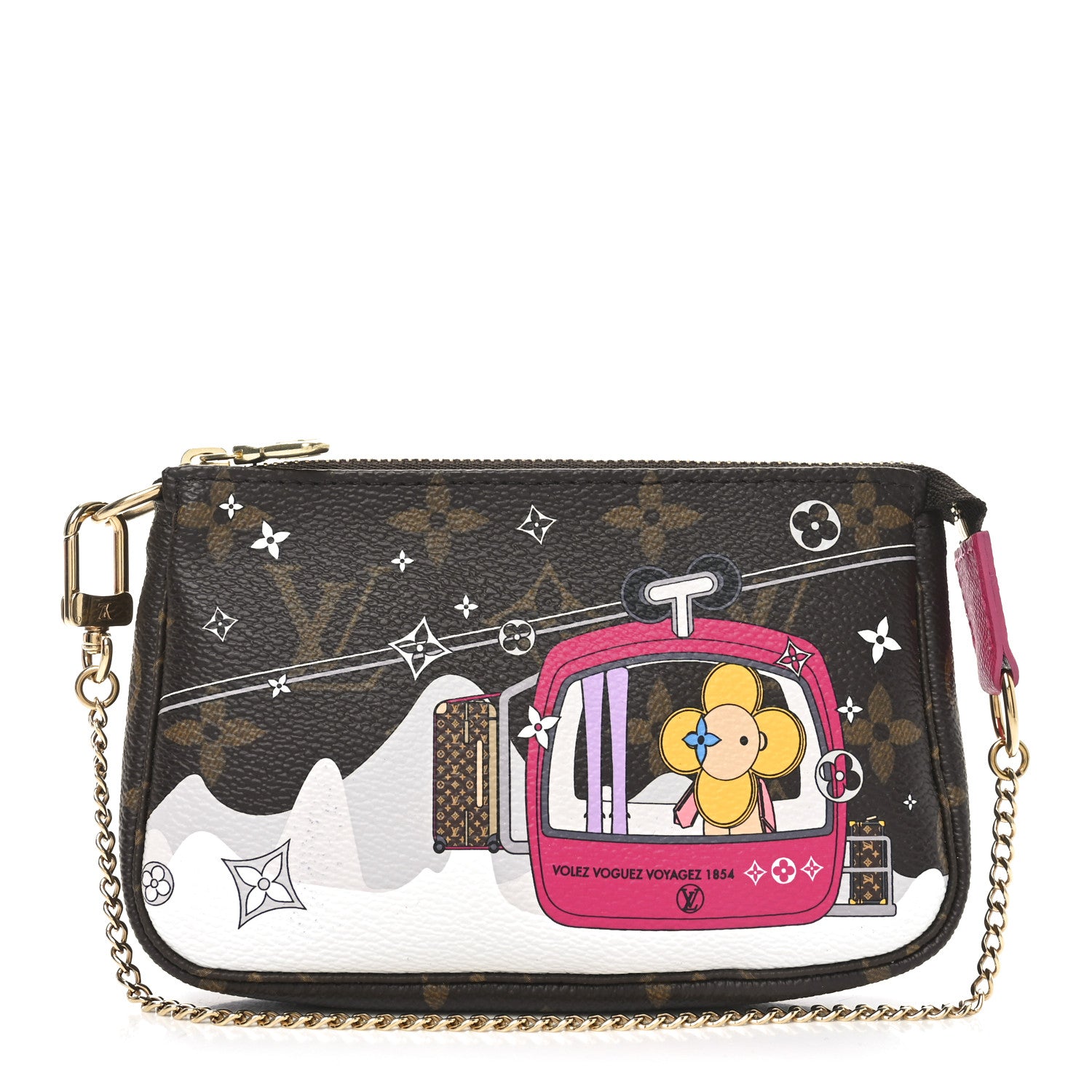 Louis Vuitton Monogram 2019 Christmas Animation Mini Courchevel Pochette Accessories Fuchsia 1 of 7