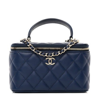 Chanel Lambskin Quilted Small Top Handle Vanity Case With Chain Navy 1 of 12