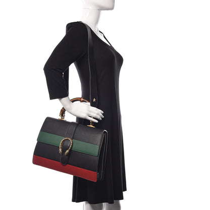 Gucci Calfskin Bamboo Web Large Dionysus Top Handle Bag Black Bright Evergreen Hibiscus Red 2 of 21