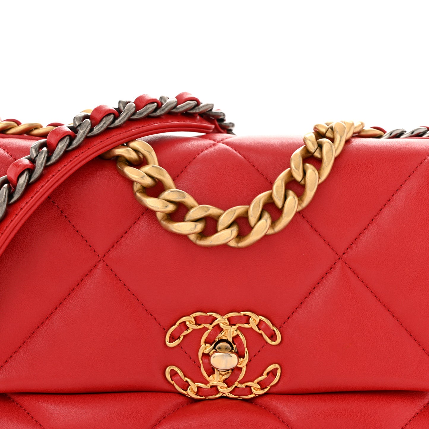 Lambskin Quilted Medium Chanel 19 Flap Red