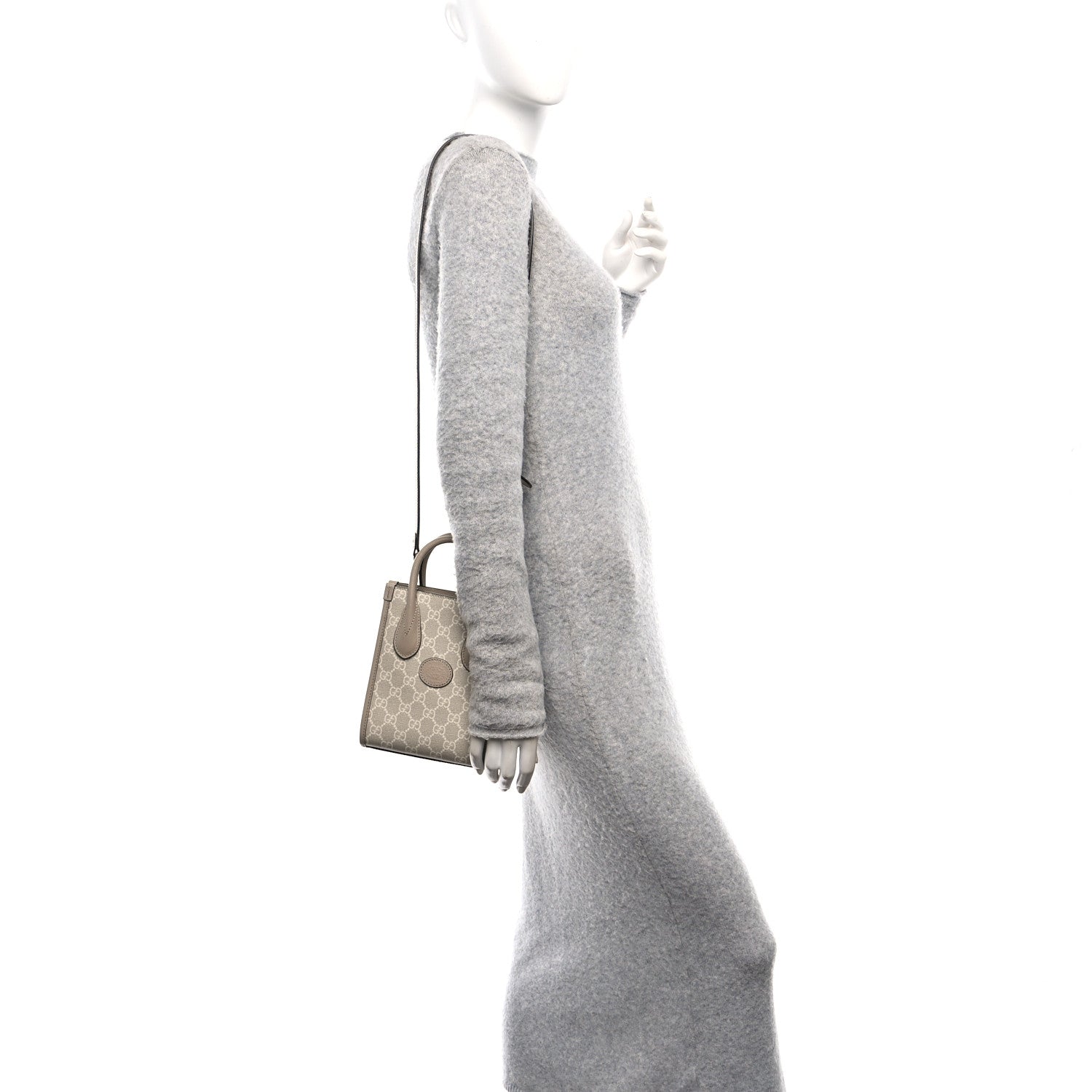 Gucci GG Supreme Monogram Textured Dollar Calfskin Mini Retro Interlocking G Tote Bag Beige Mystic White Oatmeal 2 of 11