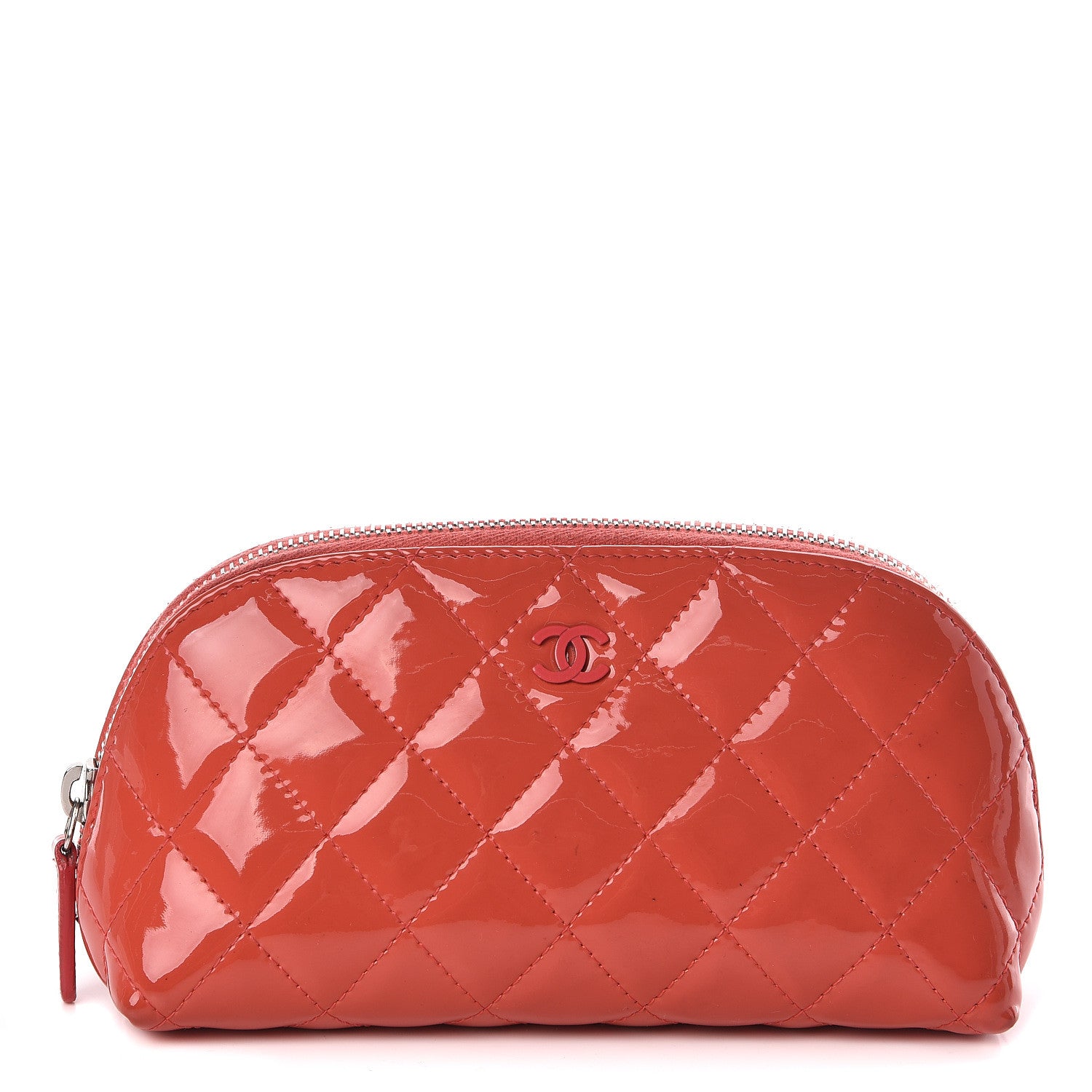 Chanel Patent Quilted Cosmetic Case Coral 1 of 8