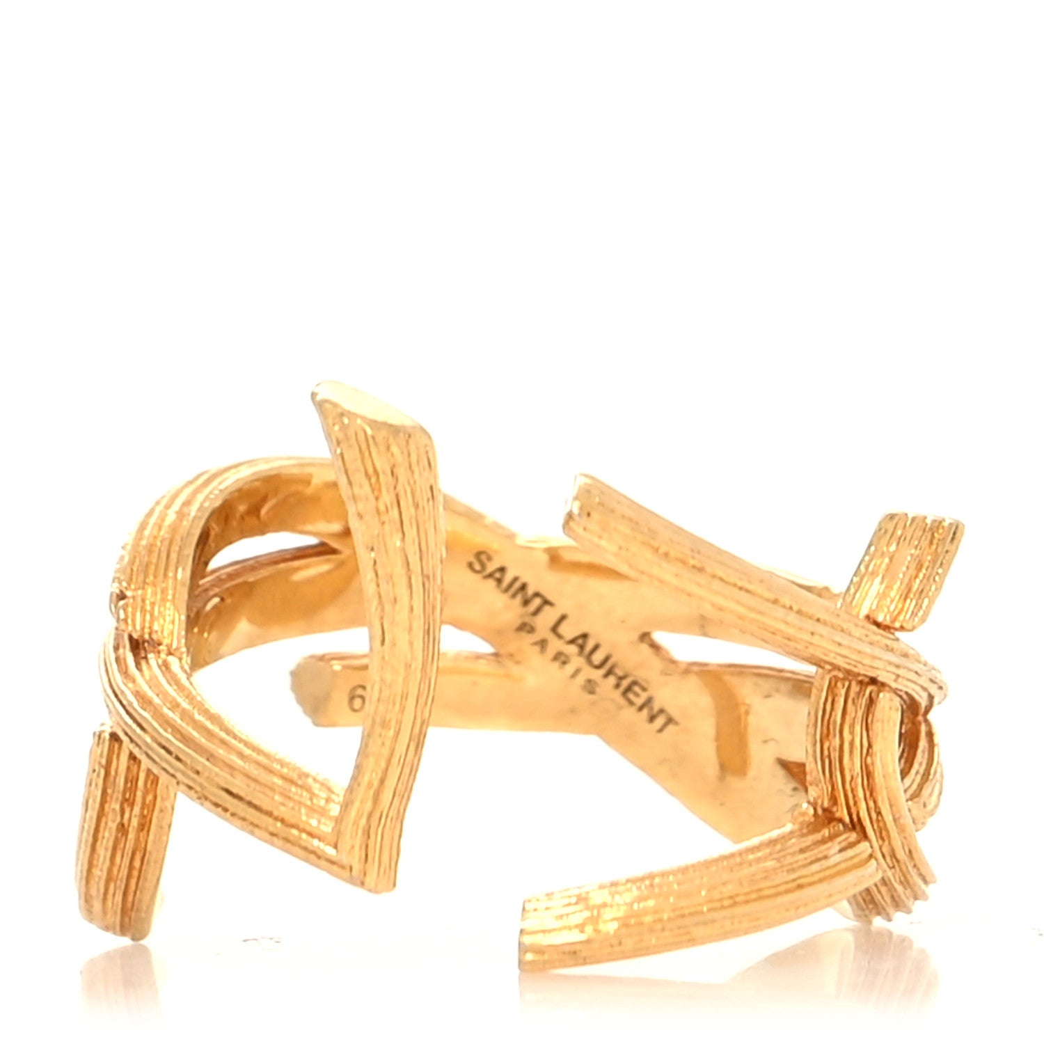 Saint Laurent Straited Brass Monogram Ring 6 Gold 1 of 4