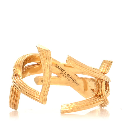 Saint Laurent Straited Brass Monogram Ring 6 Gold 1 of 4