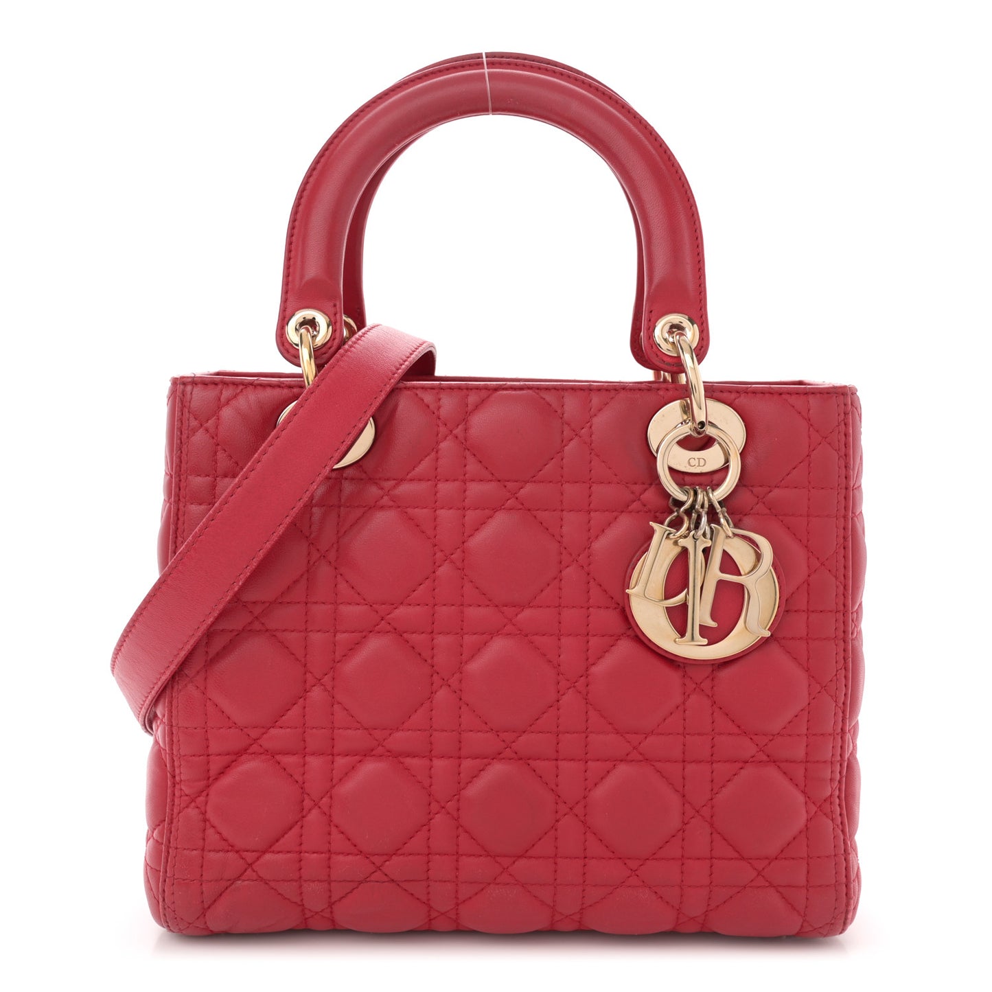 Lambskin Cannage Medium Lady Dior Red
