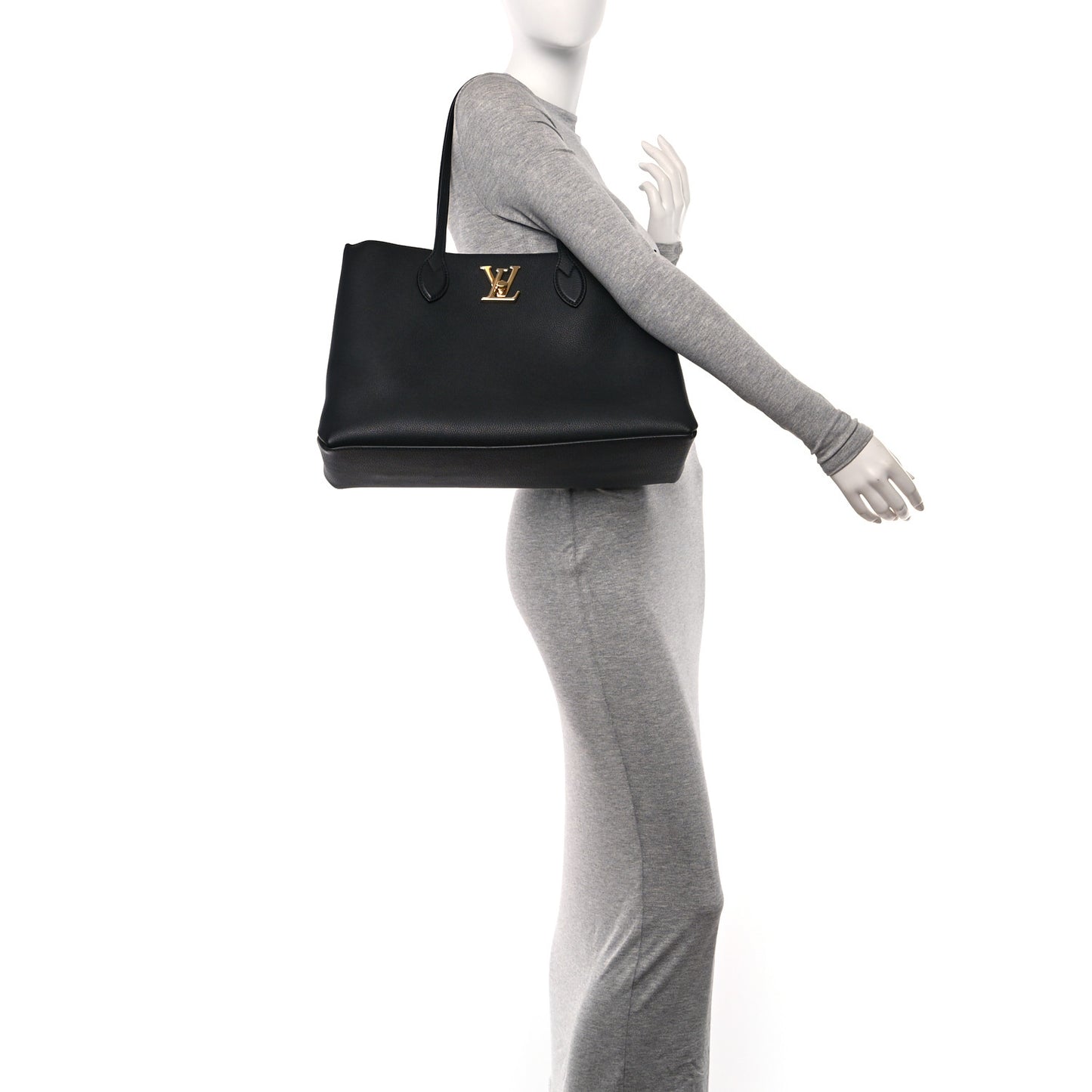 Grained Calfskin Lockme Shopper Black