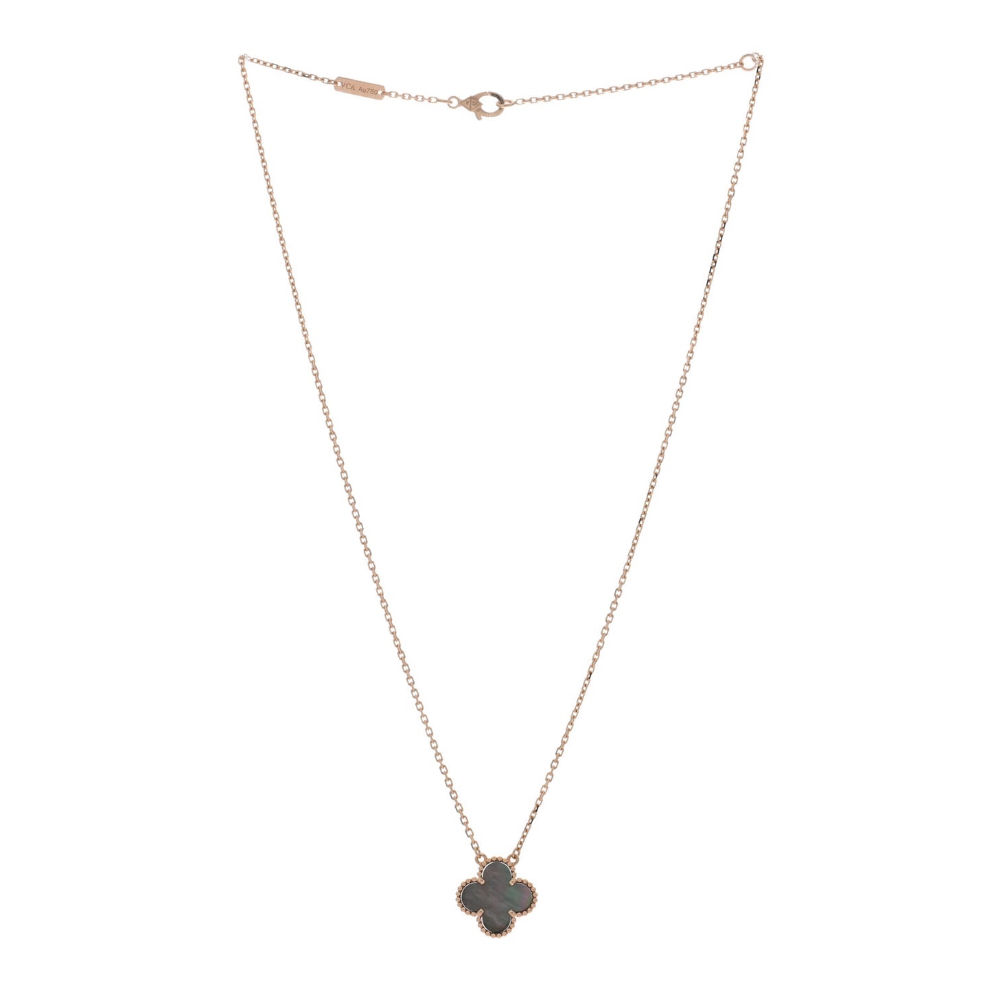 18K Rose Gold Gray Mother of Pearl Vintage Alhambra Pendant Necklace
