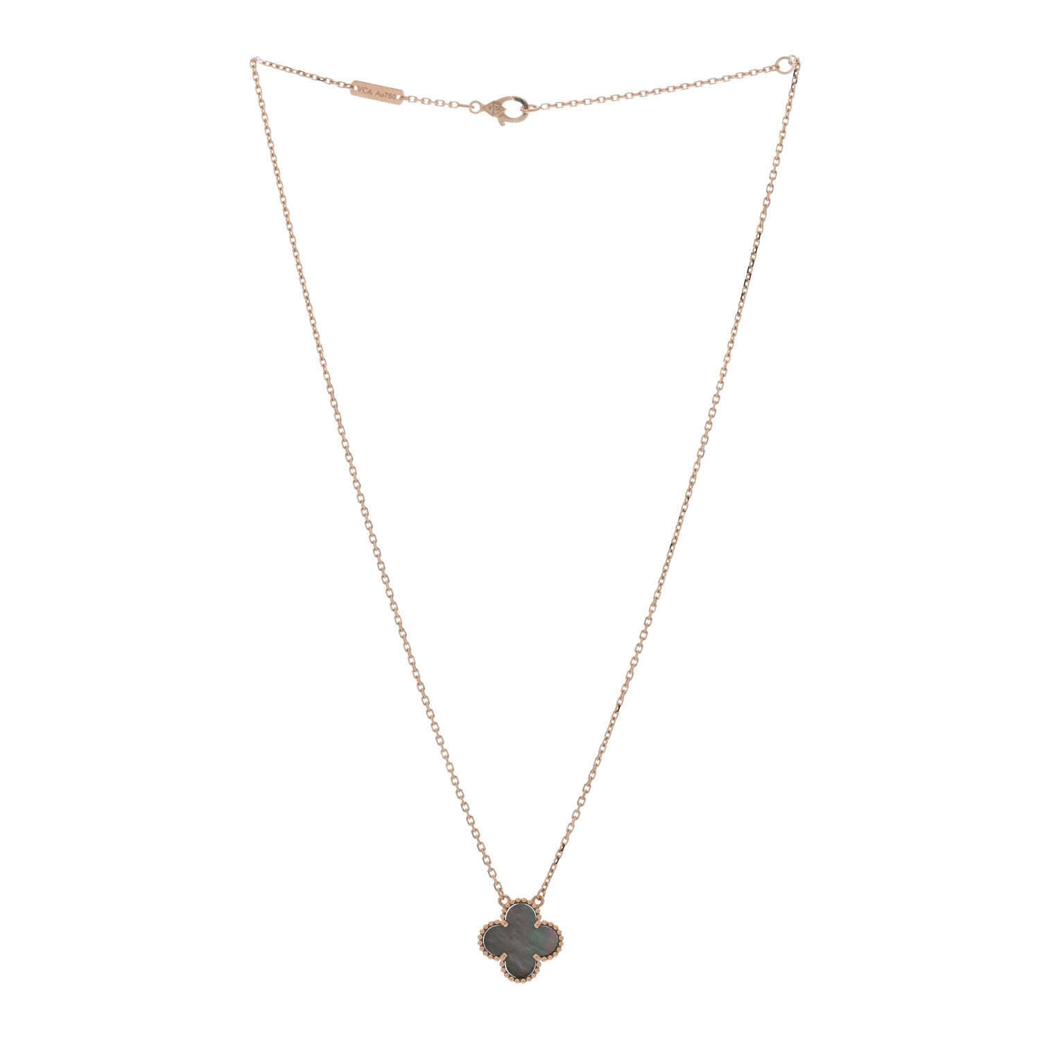 Van Cleef & Arpels 18K Rose Gold Gray Mother of Pearl Vintage Alhambra Pendant Necklace 3 of 4