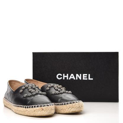 Chanel Lambskin Camellia CC Stud Espadrilles 39 Black 10 of 10