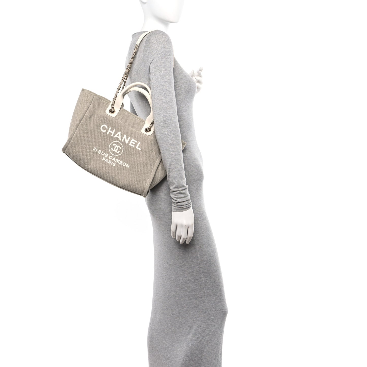 Mixed Fibers Calfskin Small Deauville Tote Light Grey