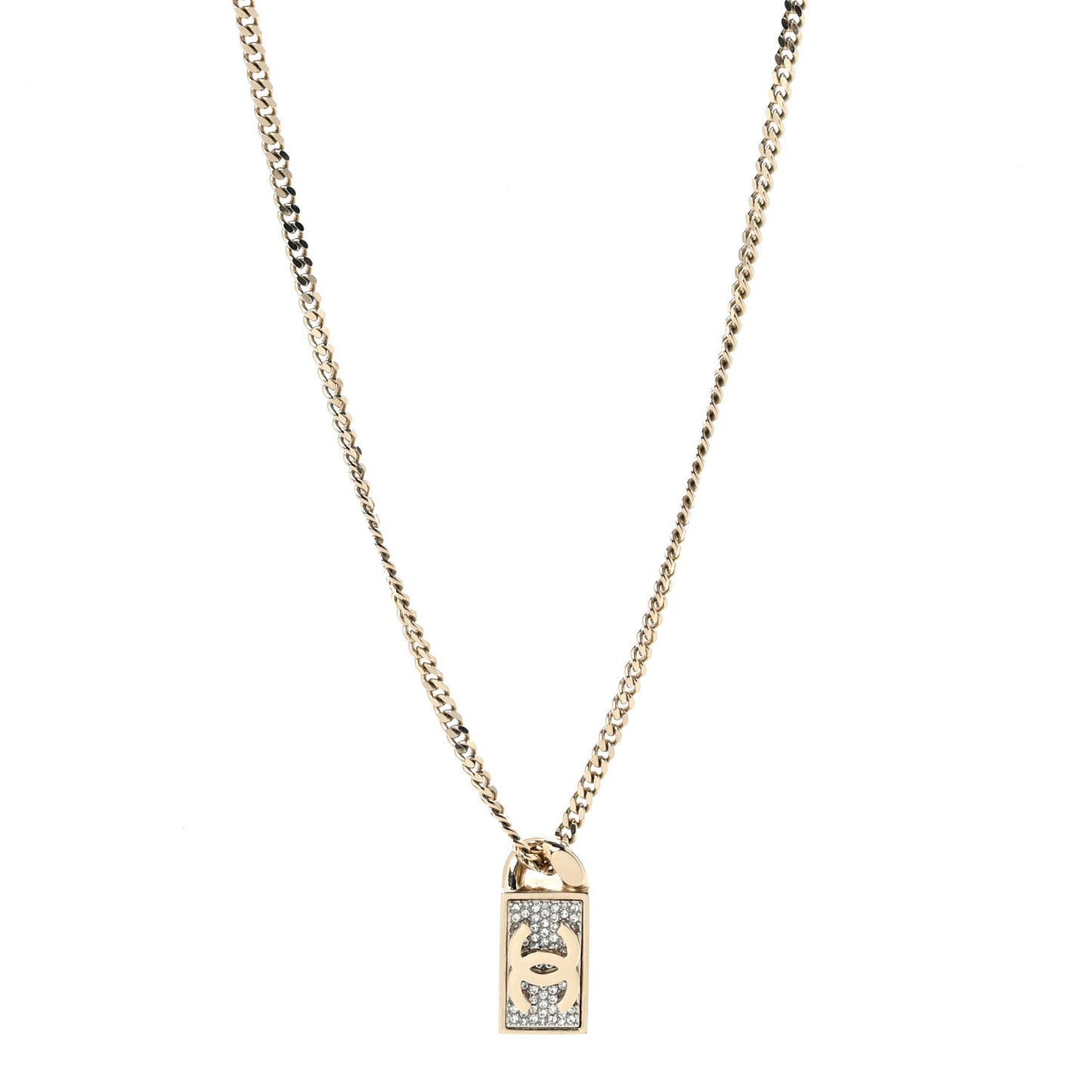 Crystal Dog Tag Charm Necklace Gold