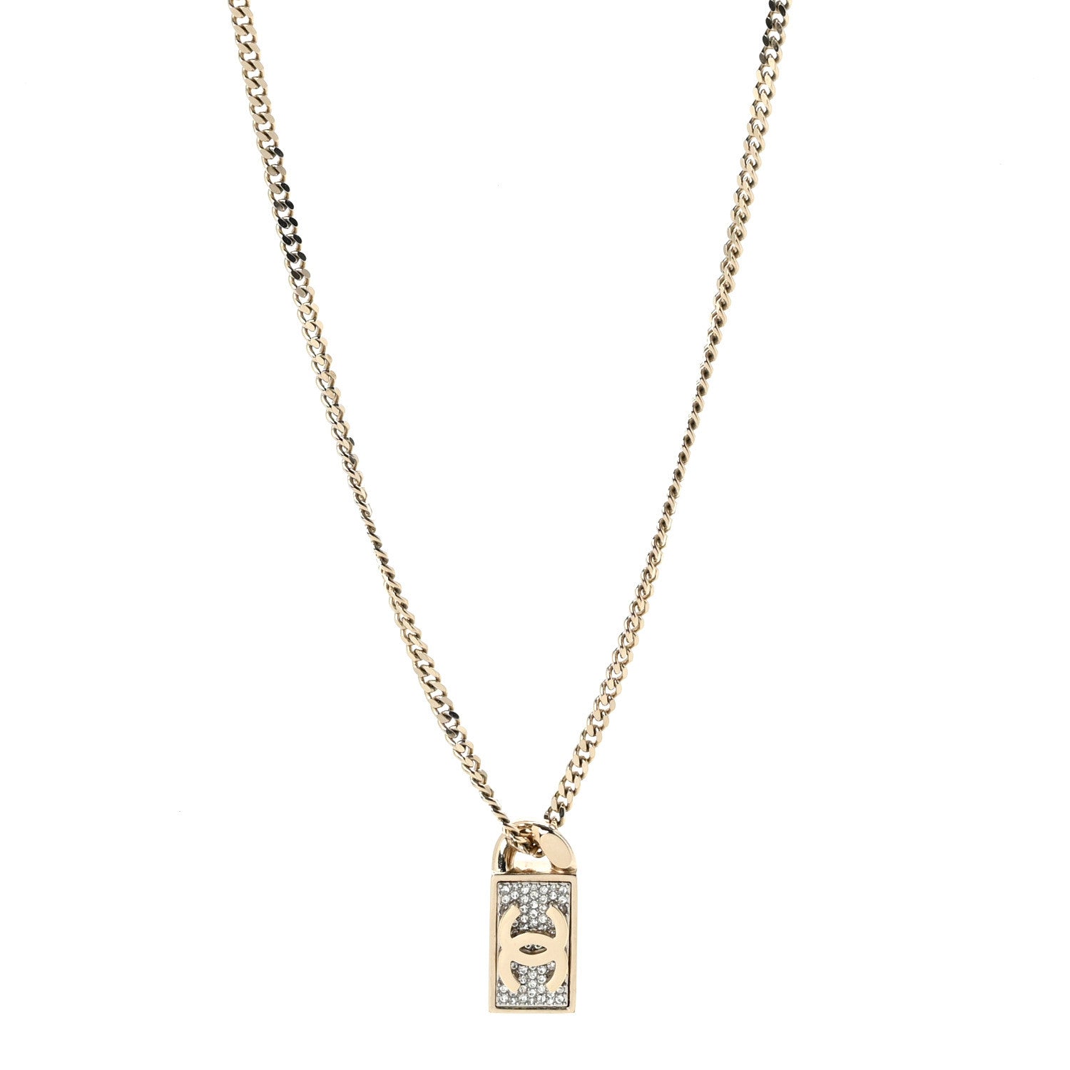 Chanel Crystal Dog Tag Charm Necklace Gold 1 of 5