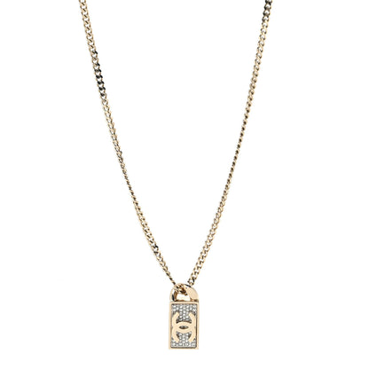 Chanel Crystal Dog Tag Charm Necklace Gold 1 of 5