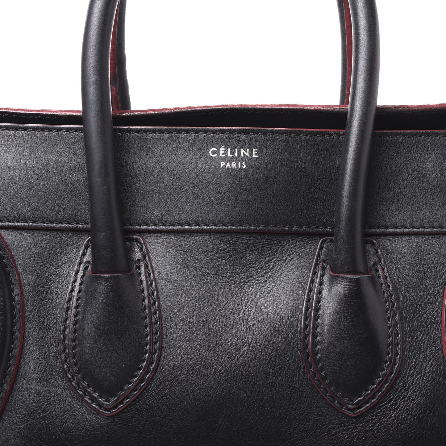 Smooth Calfskin Mini Luggage Black Pink Trim