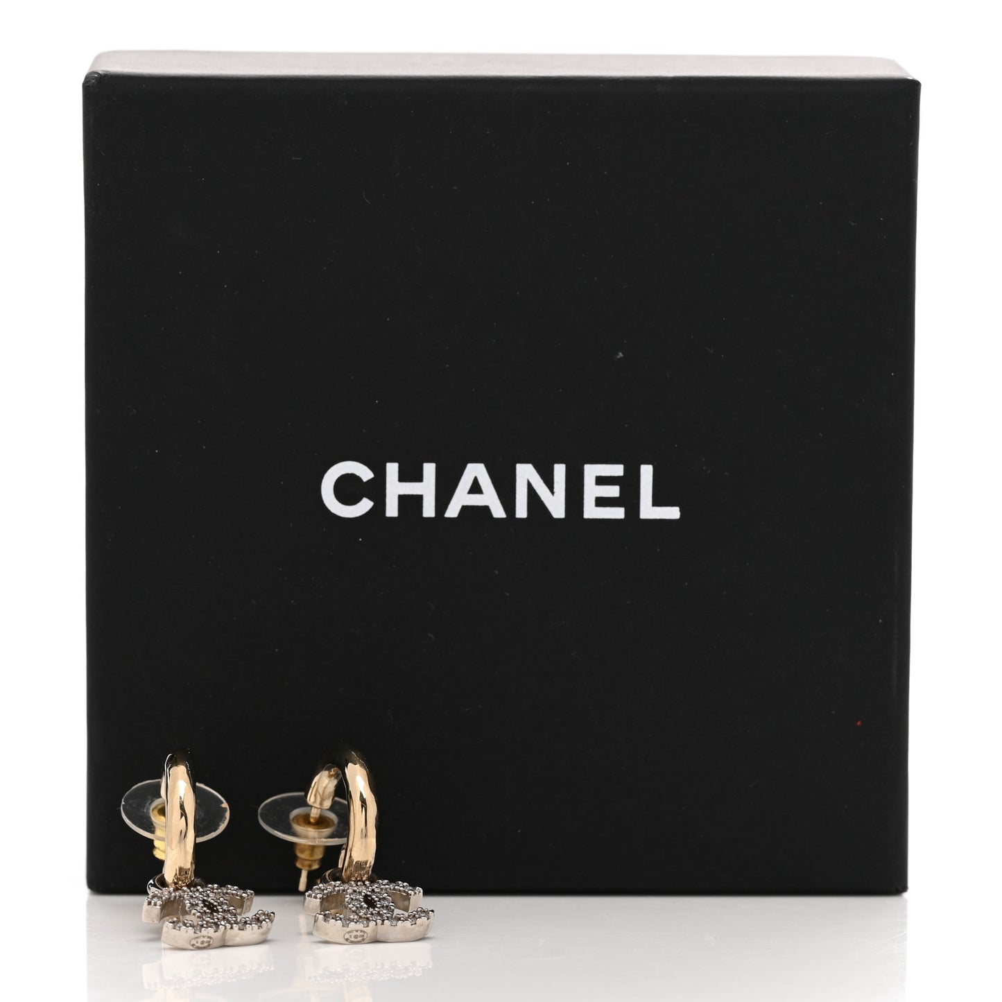 Metal Crystal CC Hoop Drop Earrings Gold