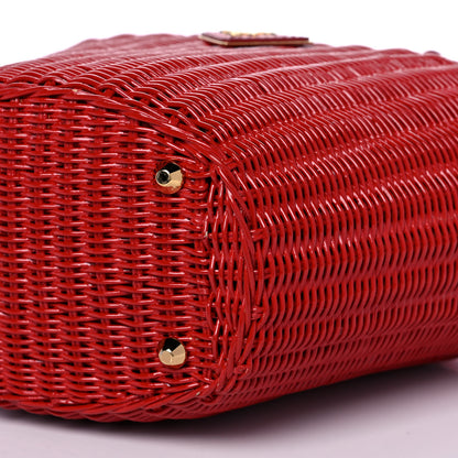 Prada Wicker Canvas Shoulder Bag Rosso 11 of 13