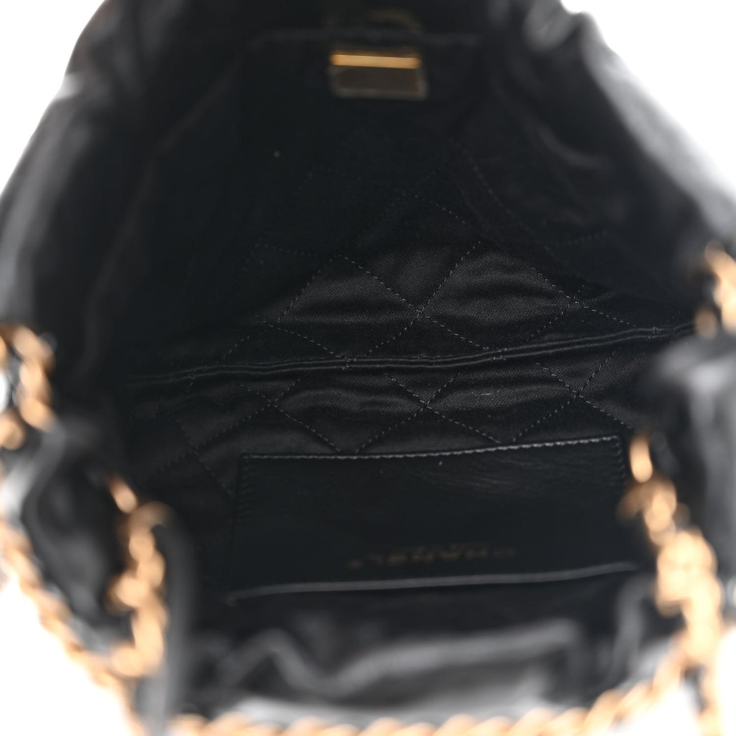 Shiny Crumpled Calfskin Quilted Pearl Mini Chanel 22 Black