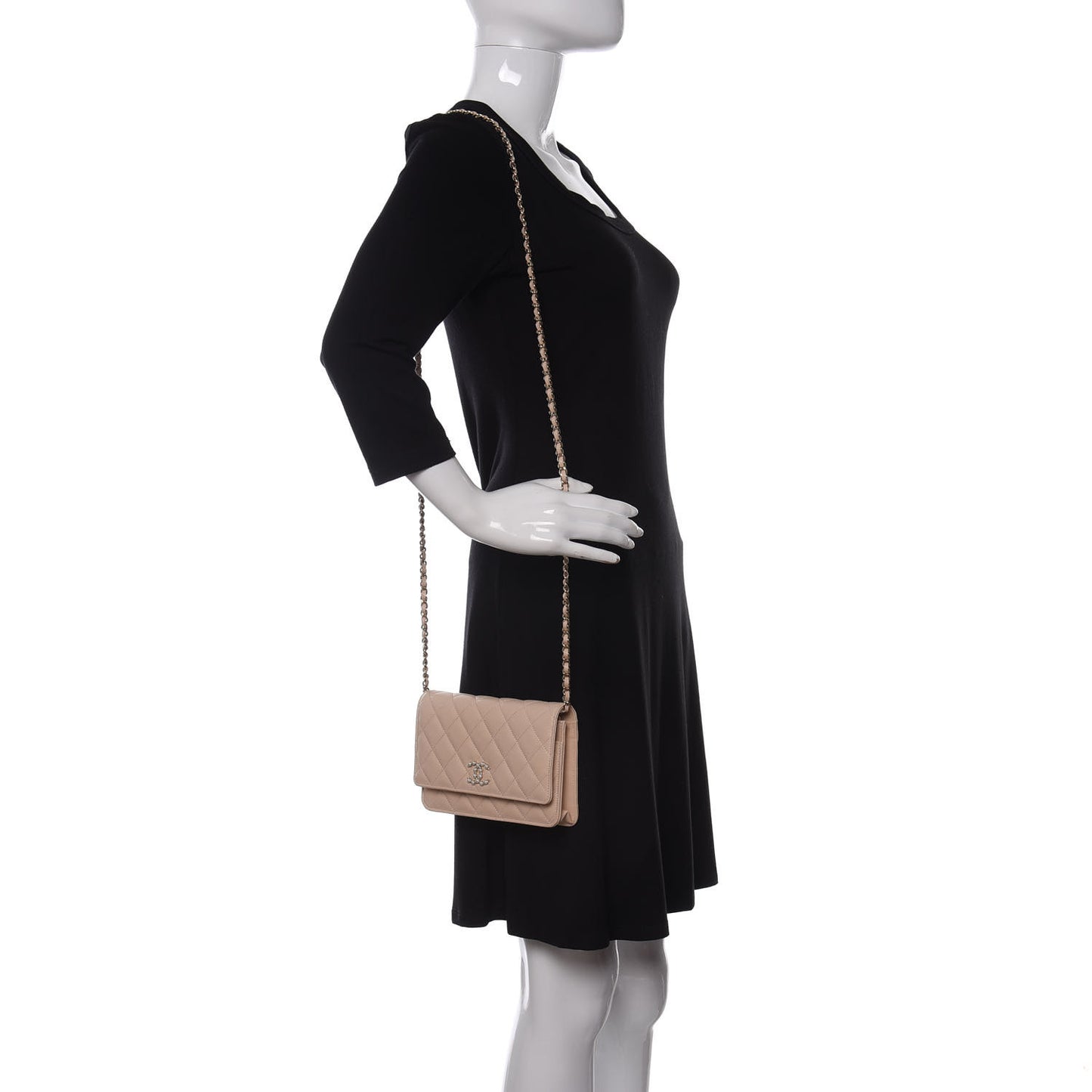 Caviar Quilted Coco Candy Wallet On Chain WOC Beige