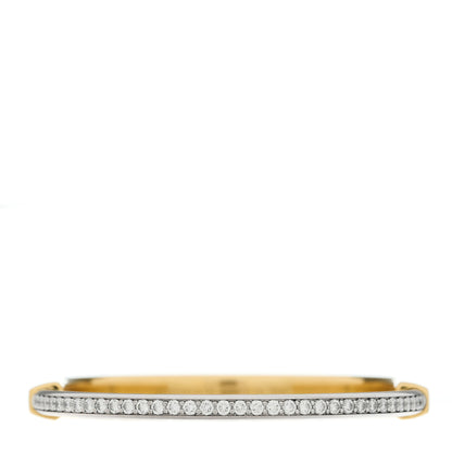 Tiffany 18K Yellow White Gold Diamond Tiffany Lock Half Pave Bangle Bracelet 5 of 6