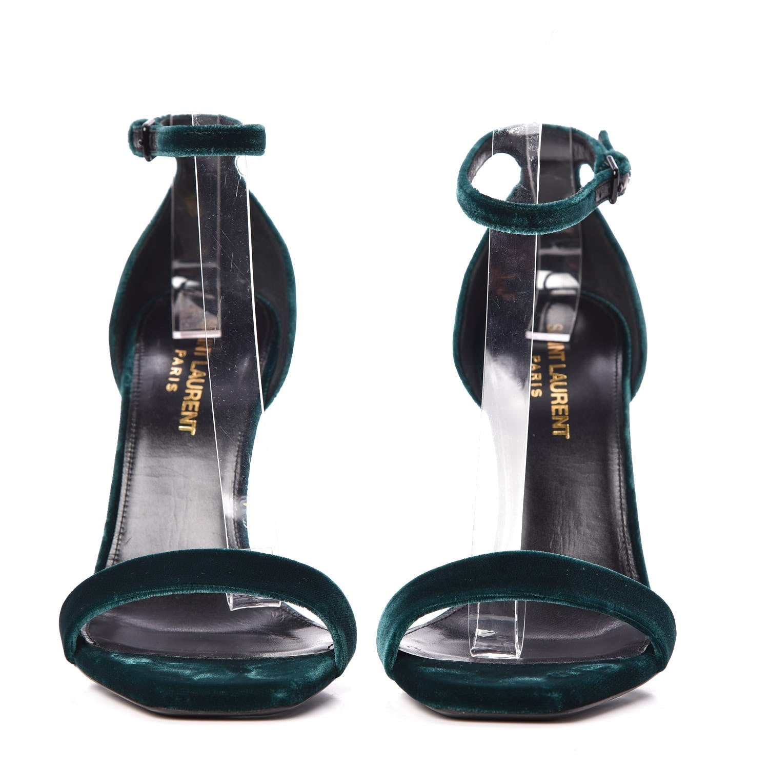 Saint Laurent Velvet Amber 105 Ankle Strap Sandals 36 Malachite 2 of 10