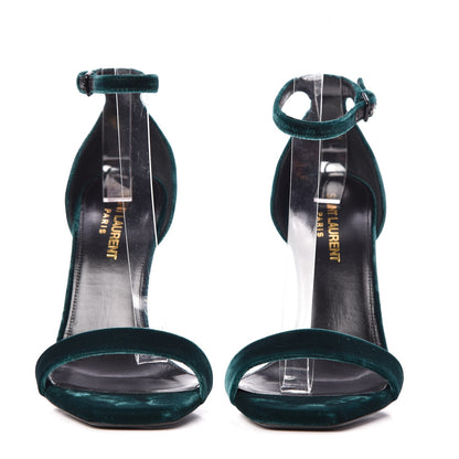 Saint Laurent Velvet Amber 105 Ankle Strap Sandals 36 Malachite 2 of 10