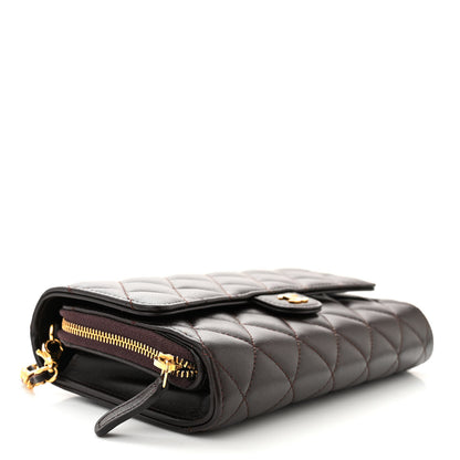 Chanel Lambskin Quilted Phone Holder Wallet on Removable Chain Brown 6 of 15
