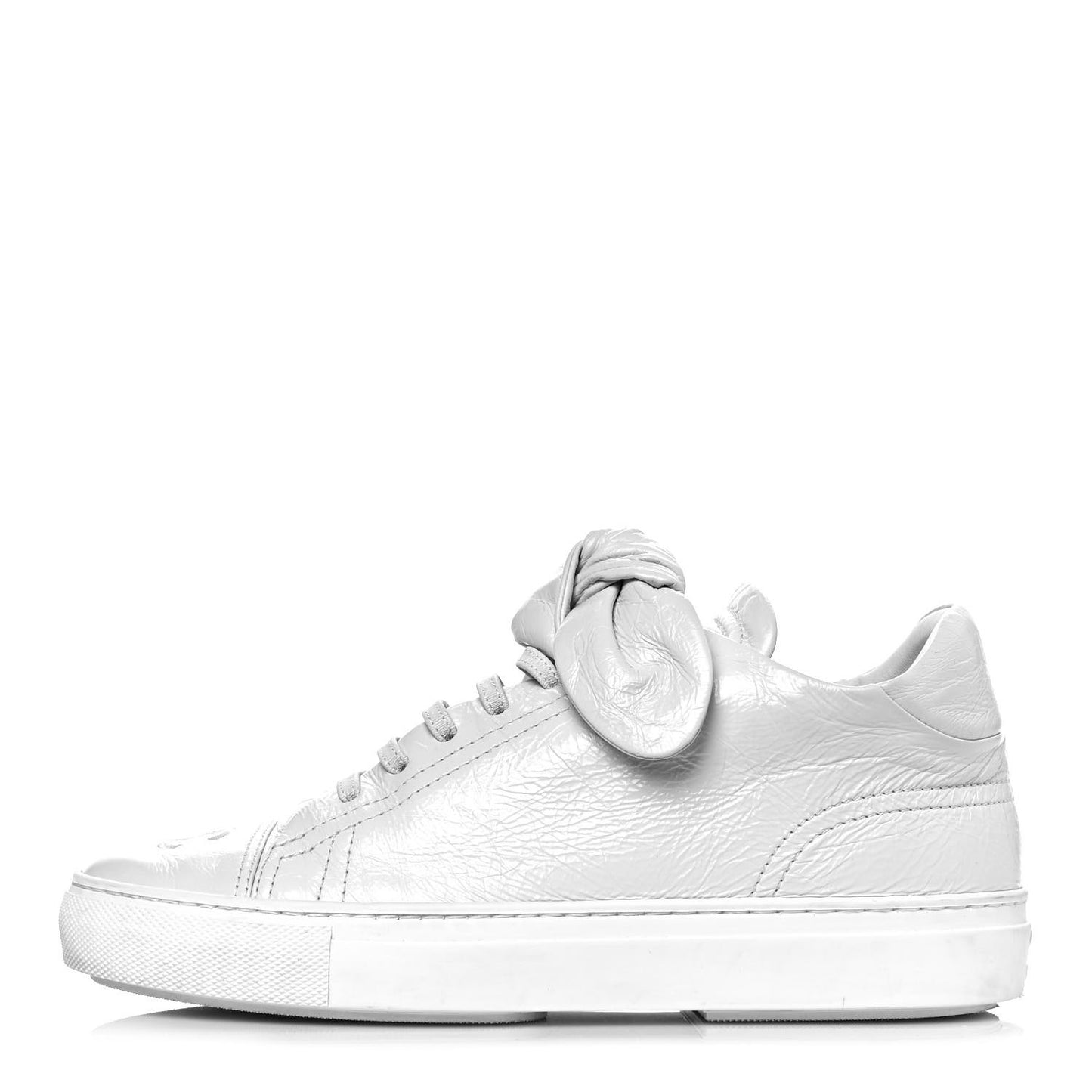 Crumpled Calfskin Womens CC Bow Sneakers 36.5 White
