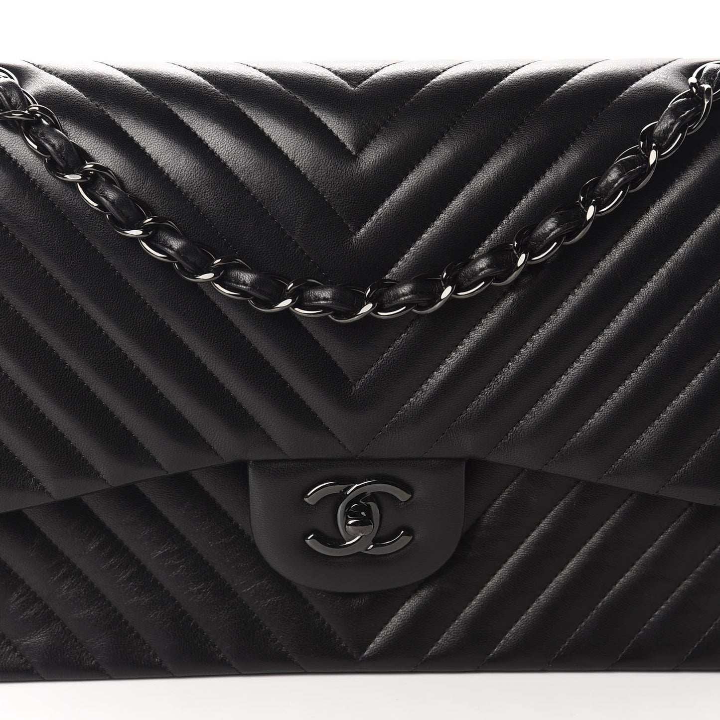 Lambskin Chevron Quilted Jumbo Double Flap So Black