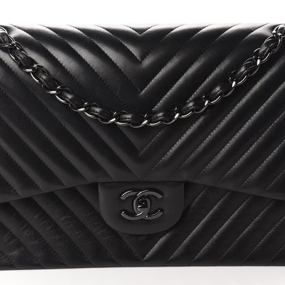 Chanel Lambskin Chevron Quilted Jumbo Double Flap So Black 19 of 19