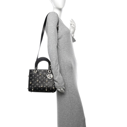 Christian Dior Crinkled Calfskin Studded Pearls Medium Lady Dior Black 2 of 10