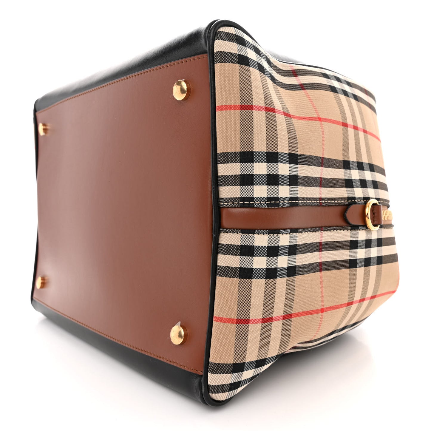 Smooth Calfskin House Check Medium Cube Bowling Bag Archive Beige