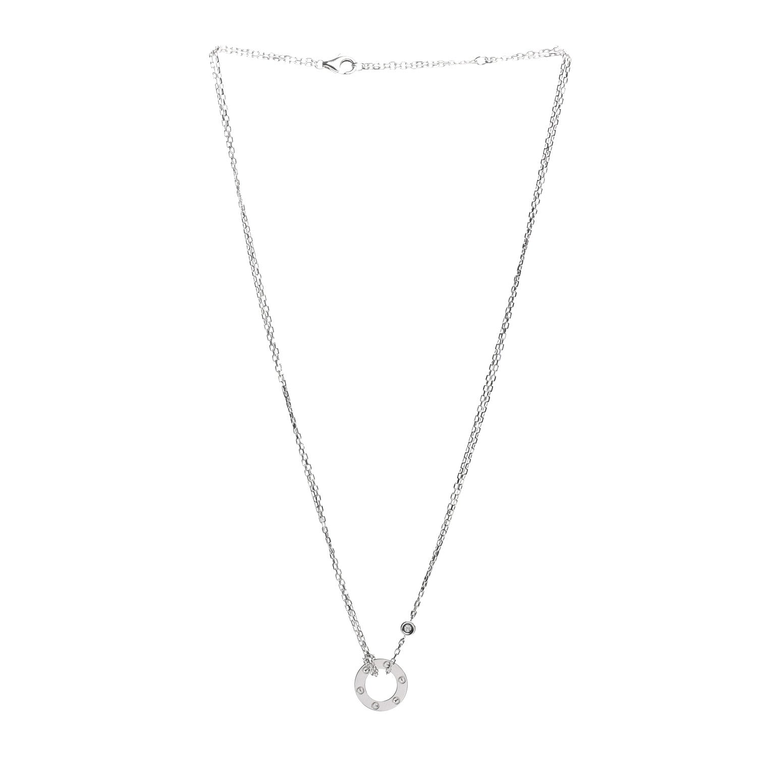 Cartier 18K White Gold 2 Diamond LOVE Necklace 3 of 4